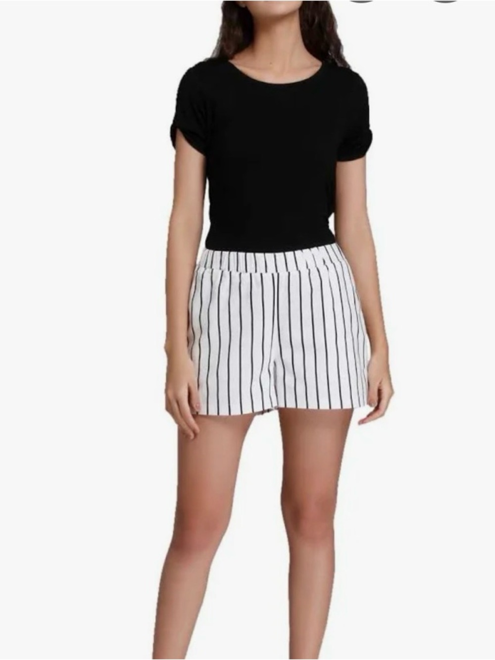 Vero Moda White Shorts with Black Vertical Stripes